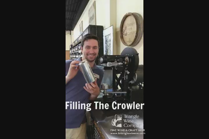Load video: Triangle wine Company Beer Crowler