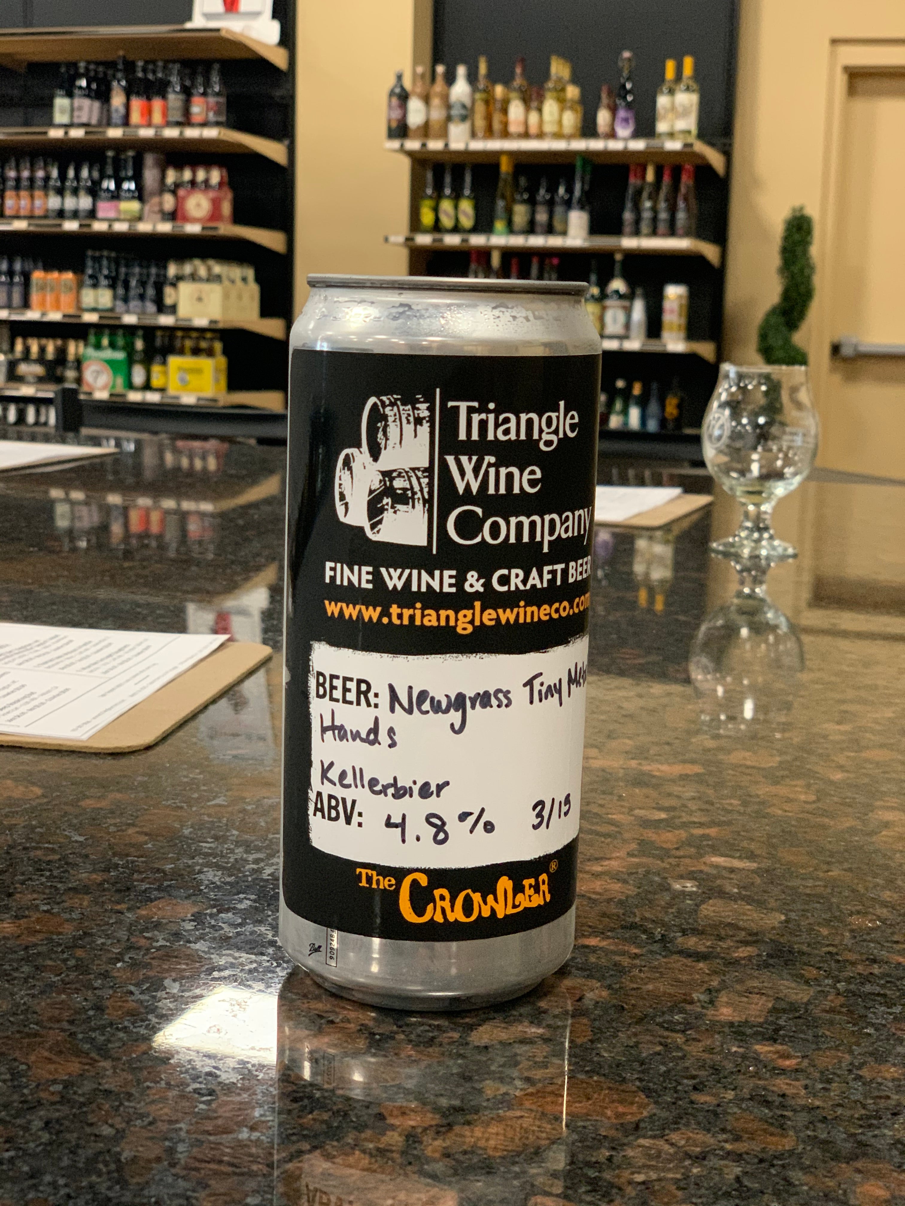 Beer Crowlers from Triangle Wine Company Fresh Cold Beer on Tap