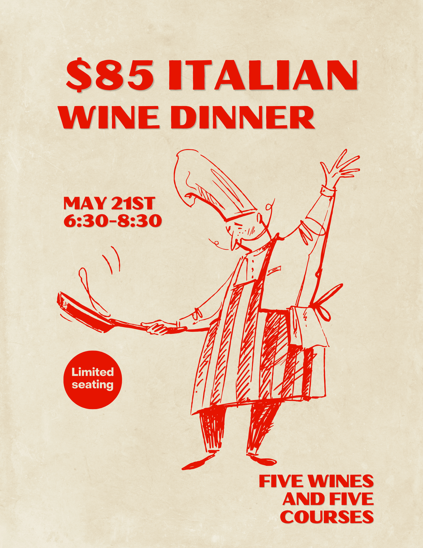 Event Tickets (05/21/25) $85 A Springtime in Veneto Wine Dinner-Cary