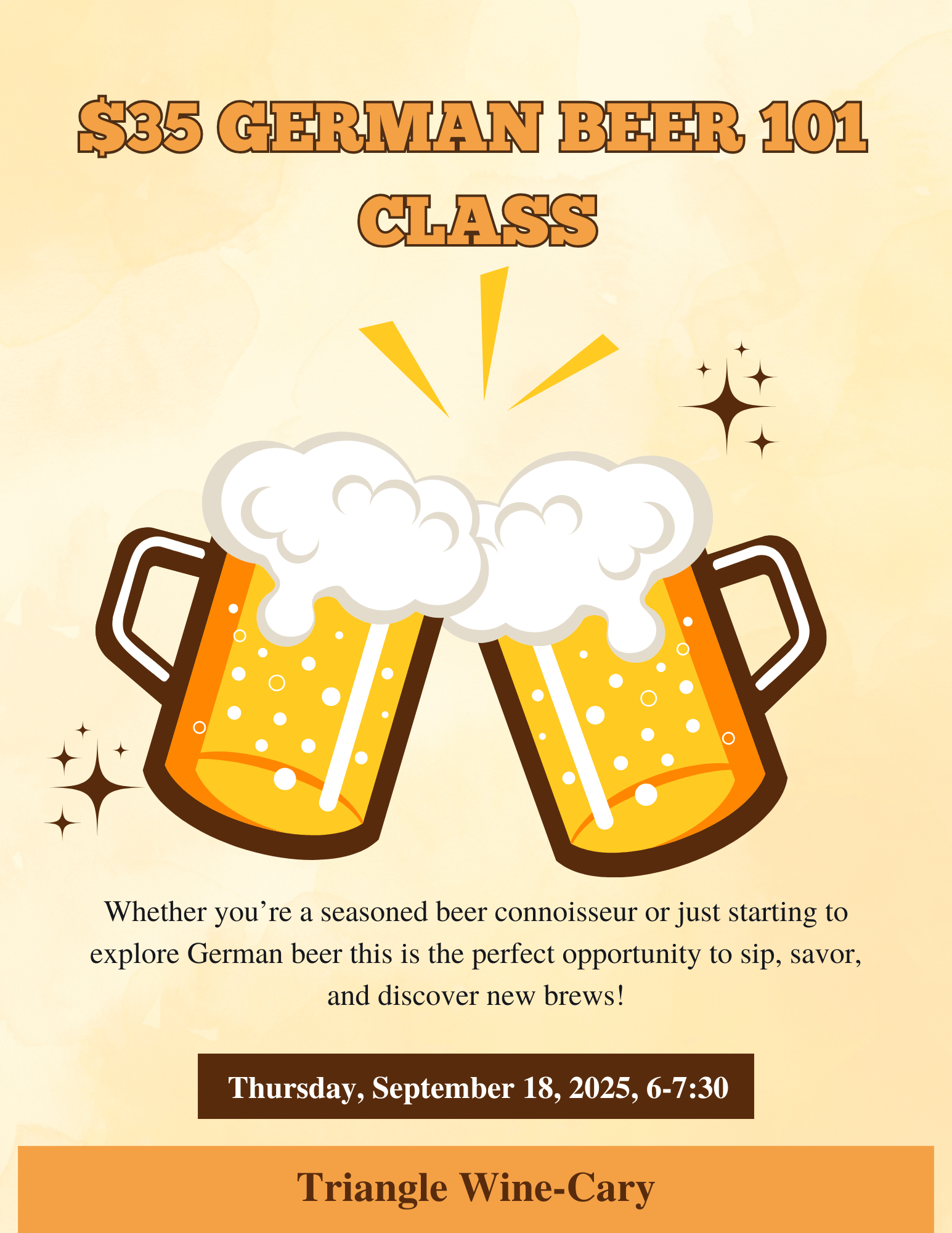 Event Tickets (09/18/25) $35 German Beer 101 Class-Cary