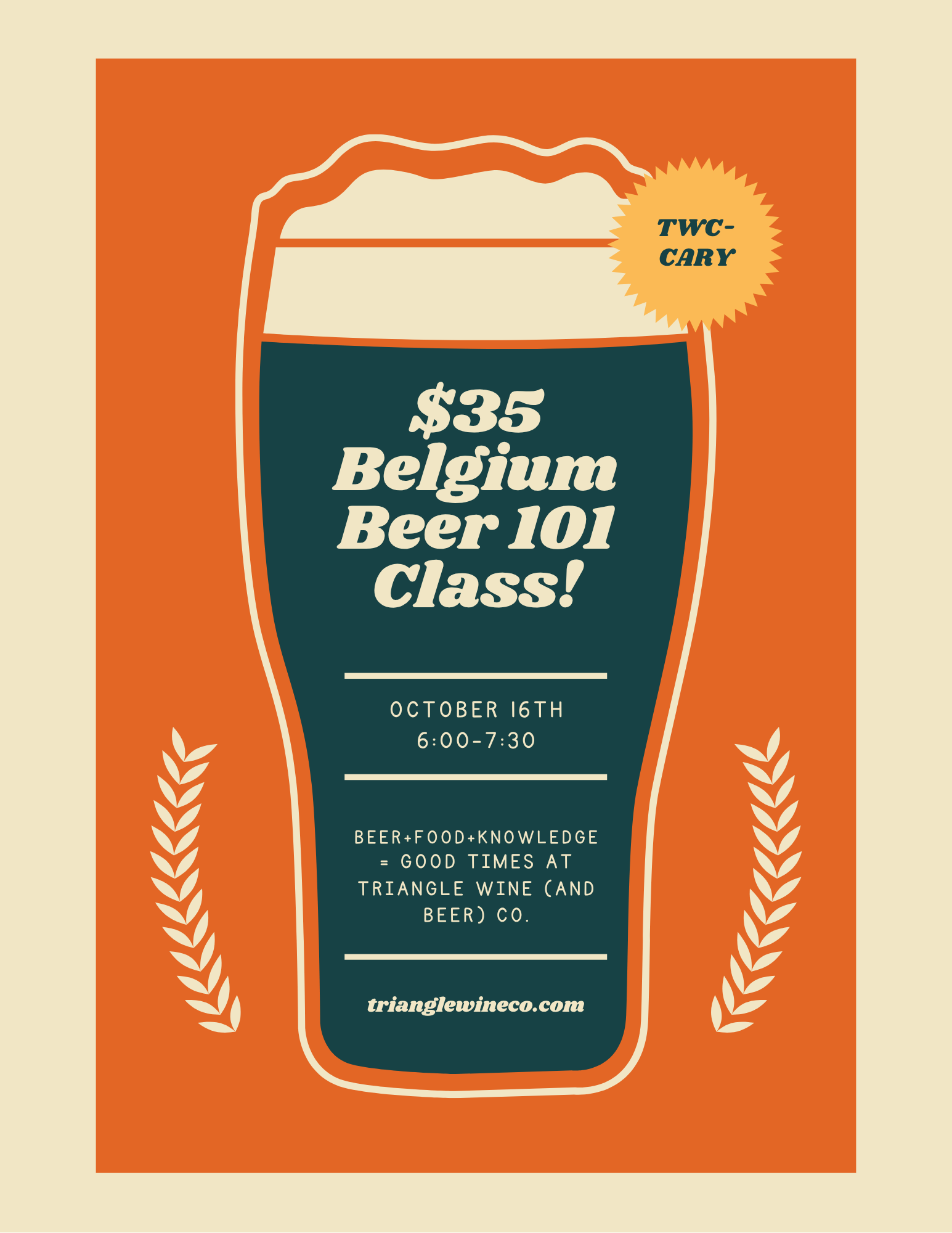 Event Tickets (10/16/25) $35 Belgium Beer 101 Class-Cary