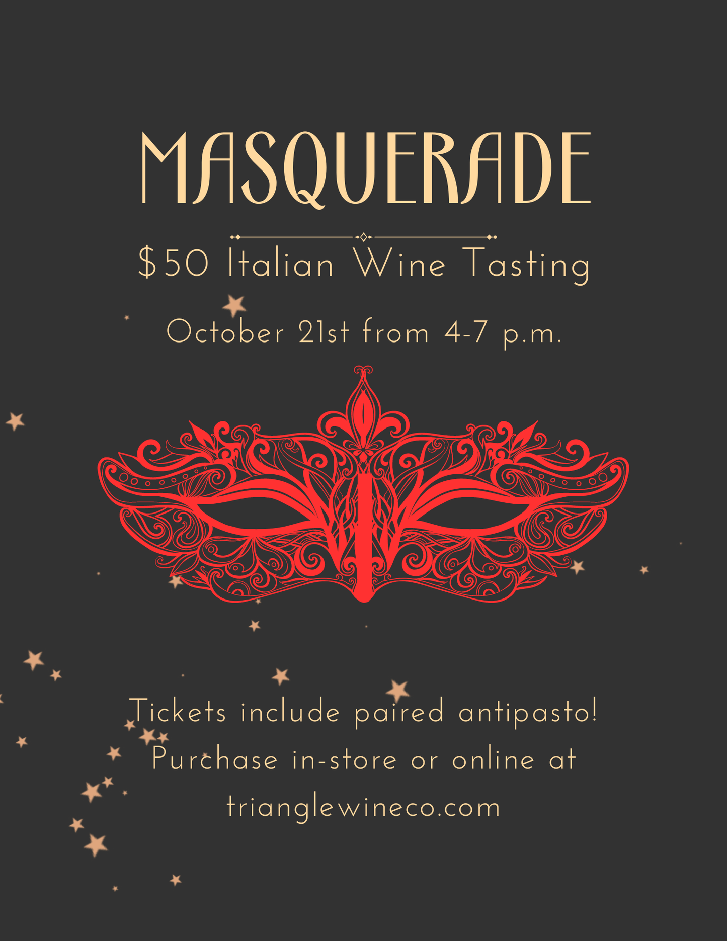 Event Tickets (10/21/23) $50 Italian Wine Tasting and Masquerade Event-Cary