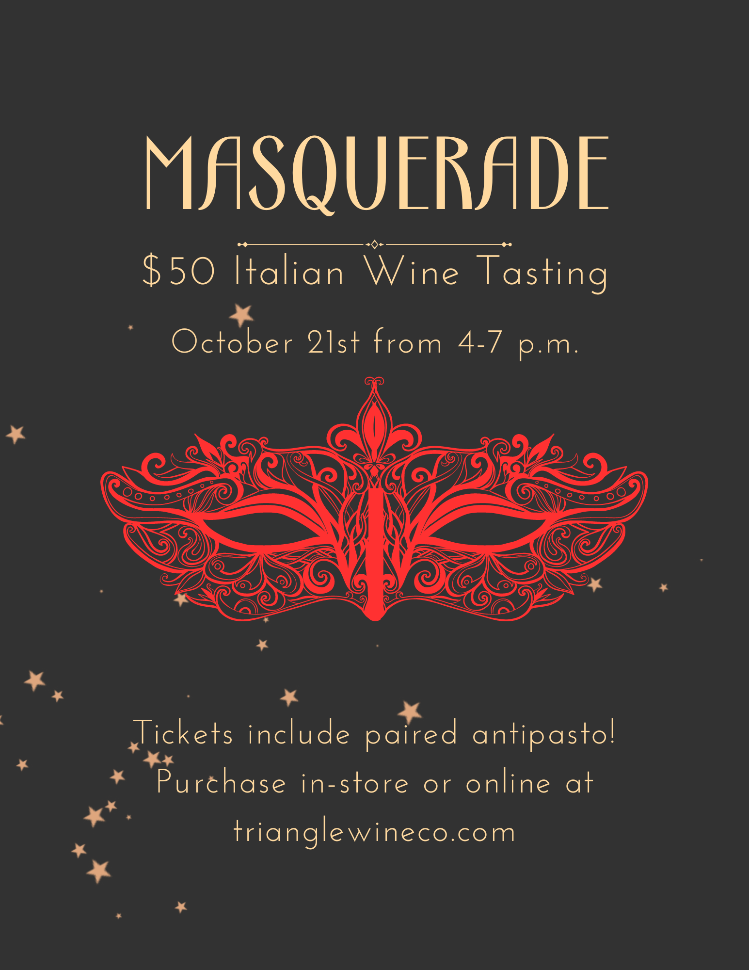 Event Tickets (10/21/23) $50 Italian Wine Tasting and Masquerade Event-Cary