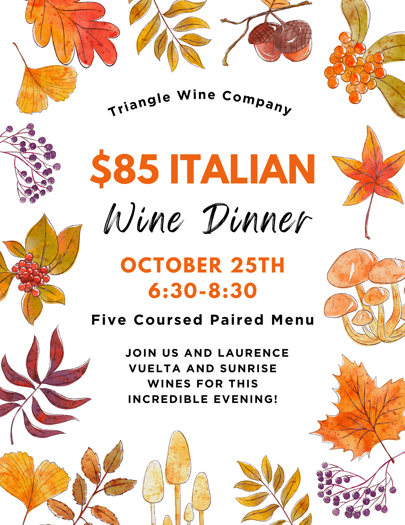 Event Tickets (10/25/23) $85 A Fall in Italy Wine Dinner-Cary