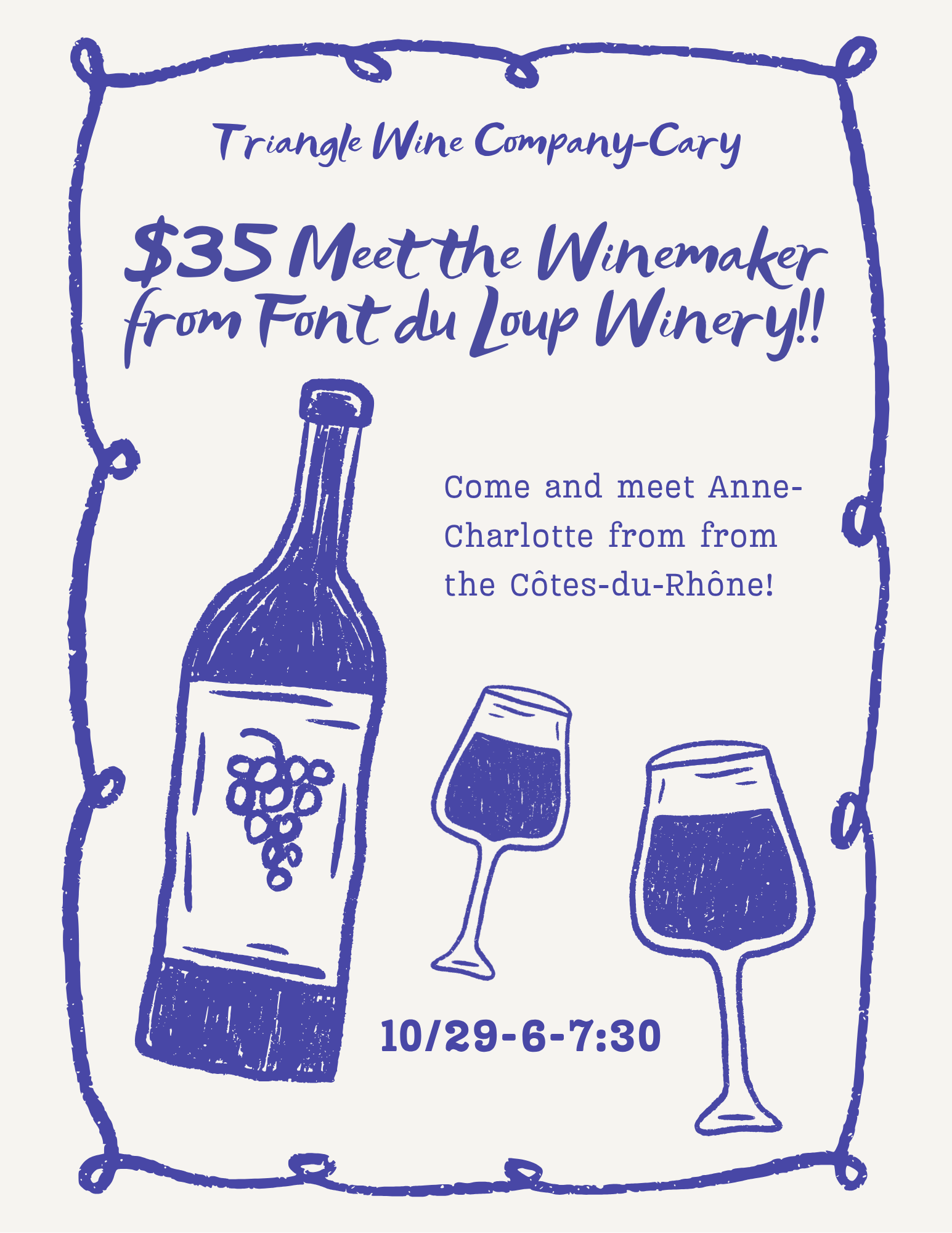 Event Tickets (10/29/25) $35 Meet the Winemaker from Font du Loup Class Pop-Up-Cary