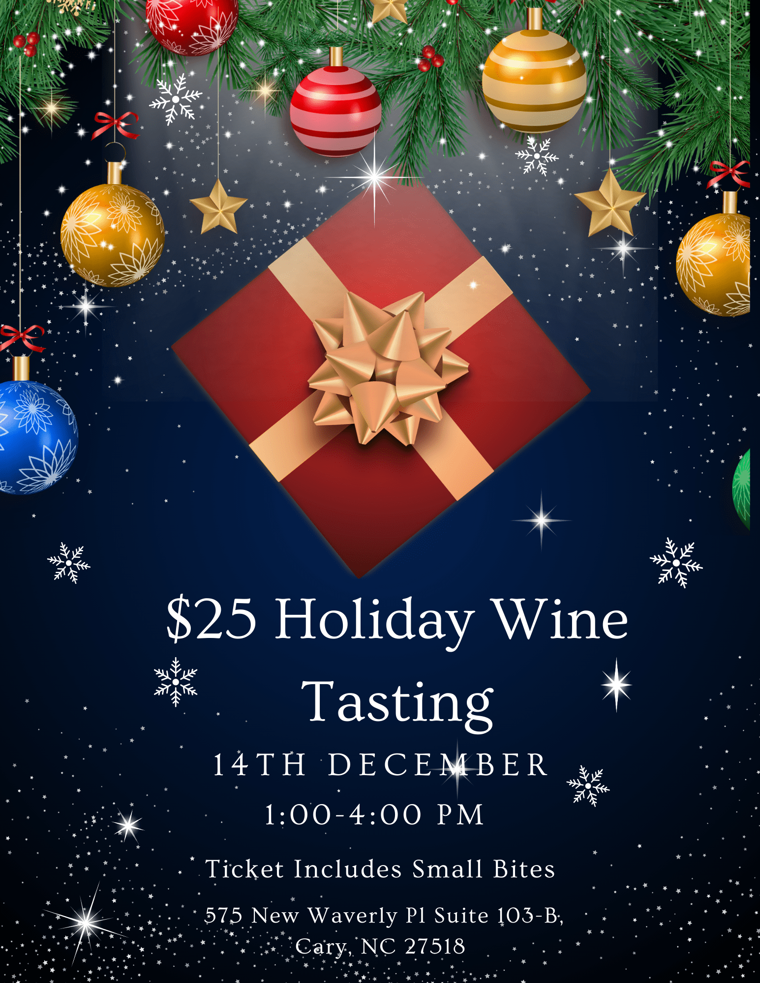 Event Tickets (12/14/24) $25 Holiday Wine Tasting-Cary