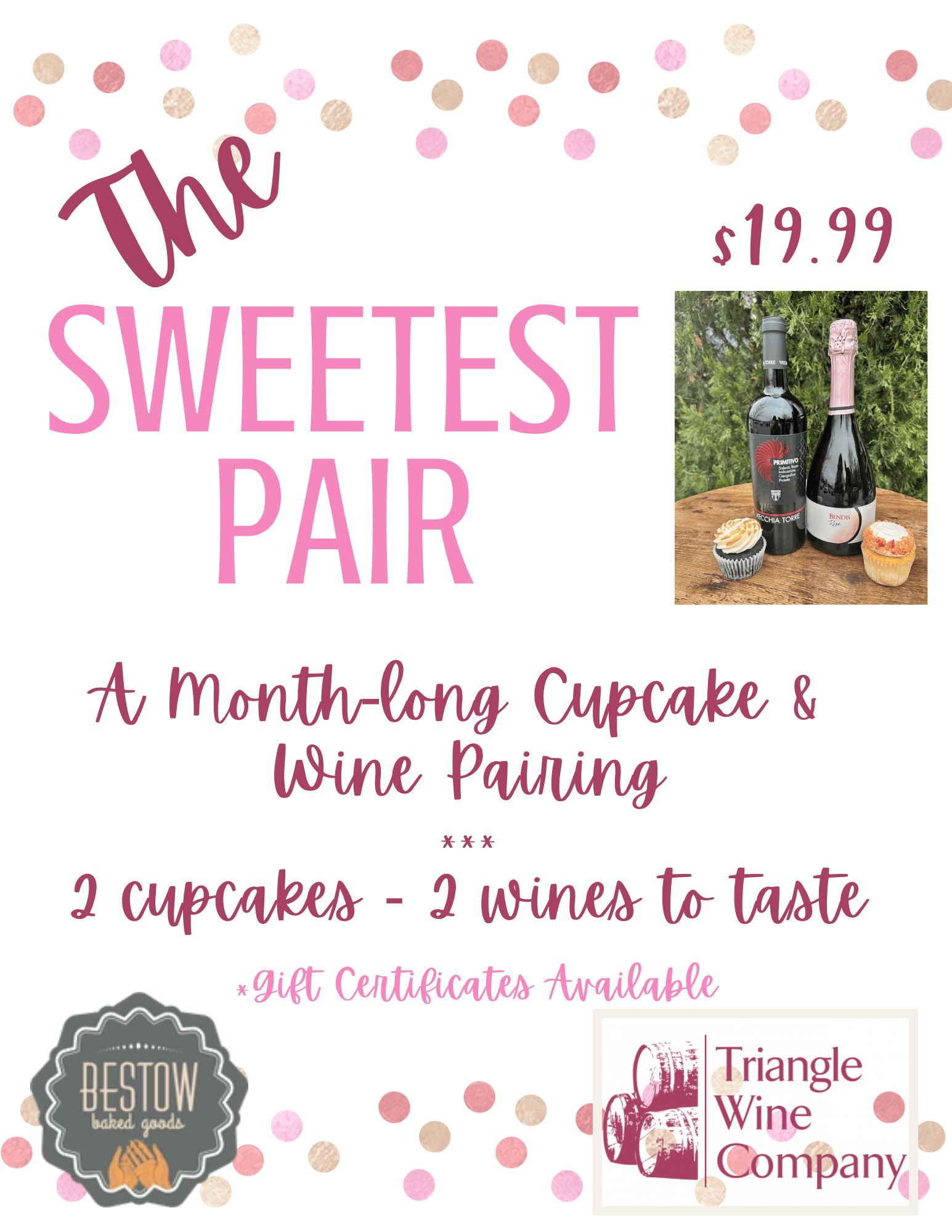 Event Tickets (Feb/2026) $19.99 Bestow Valentine's Day Cupcake & Wine Pairing-Holly Springs